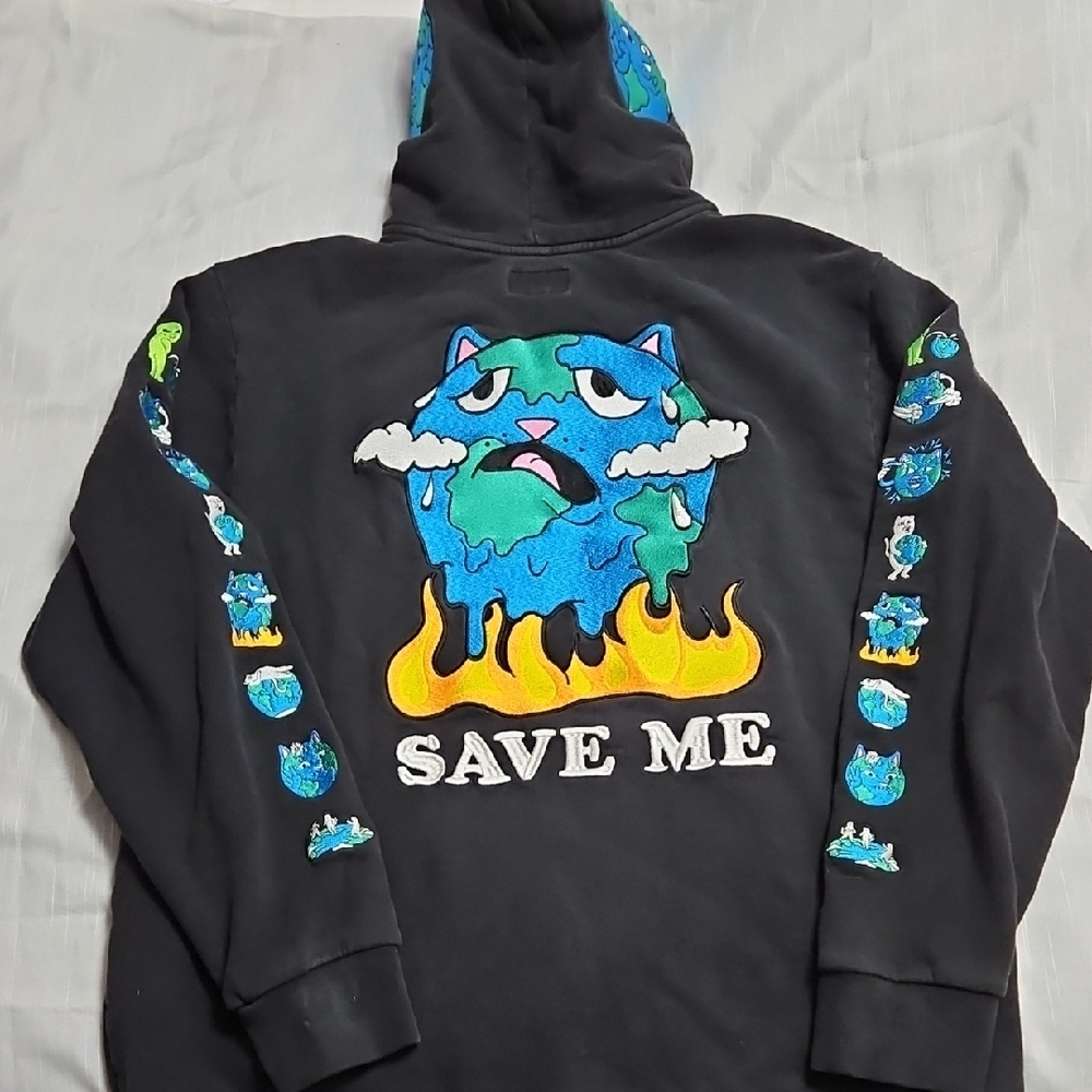 Ripndip Size Large Black Hoodie Save The World Earth Patches - Picture 9 of 13